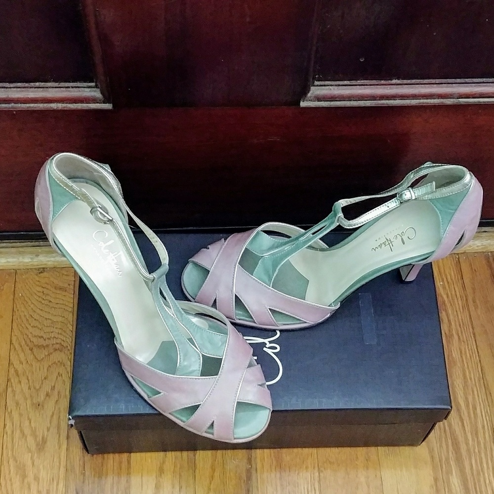 New! Gorgeous Cole Haan Heels Pink/Green! 9B - Picture 4 of 8